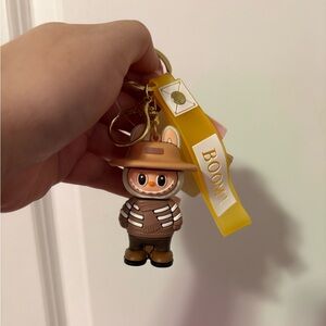 Yellow 'BOOM!' Keychain Card Holder with Brown Character Charm